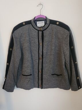 Ancora Gray Jacket with Black Trim and Gold Button Accents